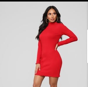 Red mock neck dress
